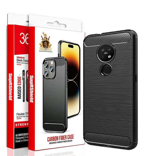 For Nokia Rugged Shockproof Case Carbon Fiber Heavy Duty Rugged Cover (Black)
