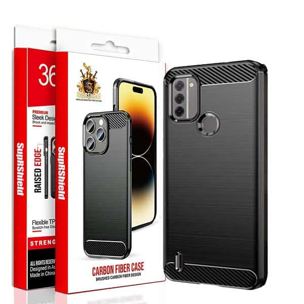 For Nokia Rugged Shockproof Case Carbon Fiber Heavy Duty Rugged Cover (Black)