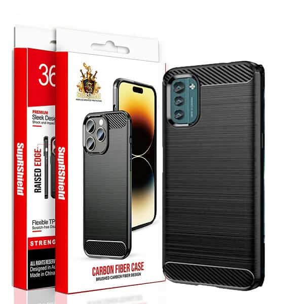 For Nokia Rugged Shockproof Case Carbon Fiber Heavy Duty Rugged Cover (Black)