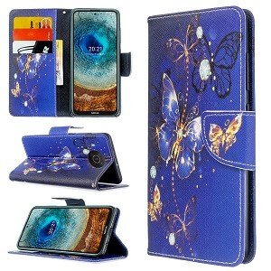Nokia X10 Wallet Case Flip Leather Card Slots Magnetic Stand Cover (Blue Butterfly)