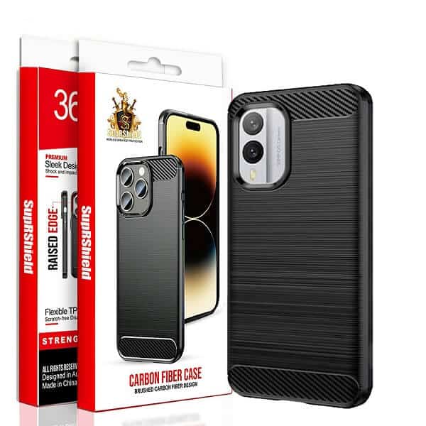 For Nokia Rugged Shockproof Case Carbon Fiber Heavy Duty Rugged Cover (Black)