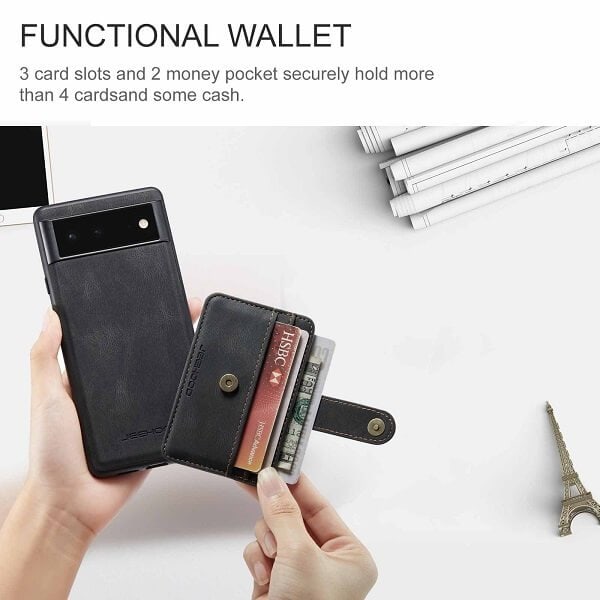 JEEHOOD For Google Pixel Wallet Leather Case with Detachable Ultra Slim RFID Blocking Back Card Holder