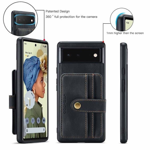 JEEHOOD For Google Pixel Wallet Leather Case with Detachable Ultra Slim RFID Blocking Back Card Holder