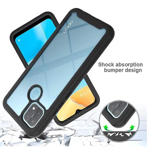 Oppo A15 Military Grade Full Body Shockproof Clear Heavy Duty Case Bumper Drop Protection Tough Cover (Black)