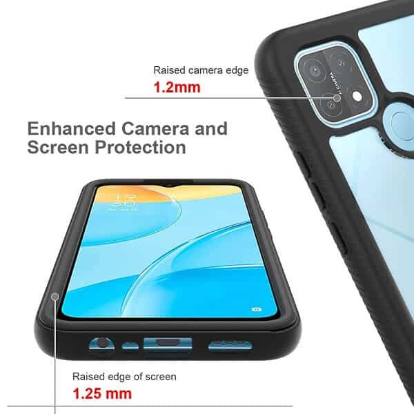 Oppo A15 Military Grade Full Body Shockproof Clear Heavy Duty Case Bumper Drop Protection Tough Cover (Black)
