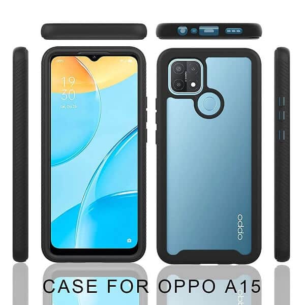 Oppo A15 Military Grade Full Body Shockproof Clear Heavy Duty Case Bumper Drop Protection Tough Cover (Black)