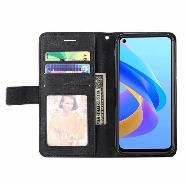 Oppo A76 SupRShield Wallet Leather Card Holder Flip Protective Shockproof Magnetic Case Cover (Black Style 3)