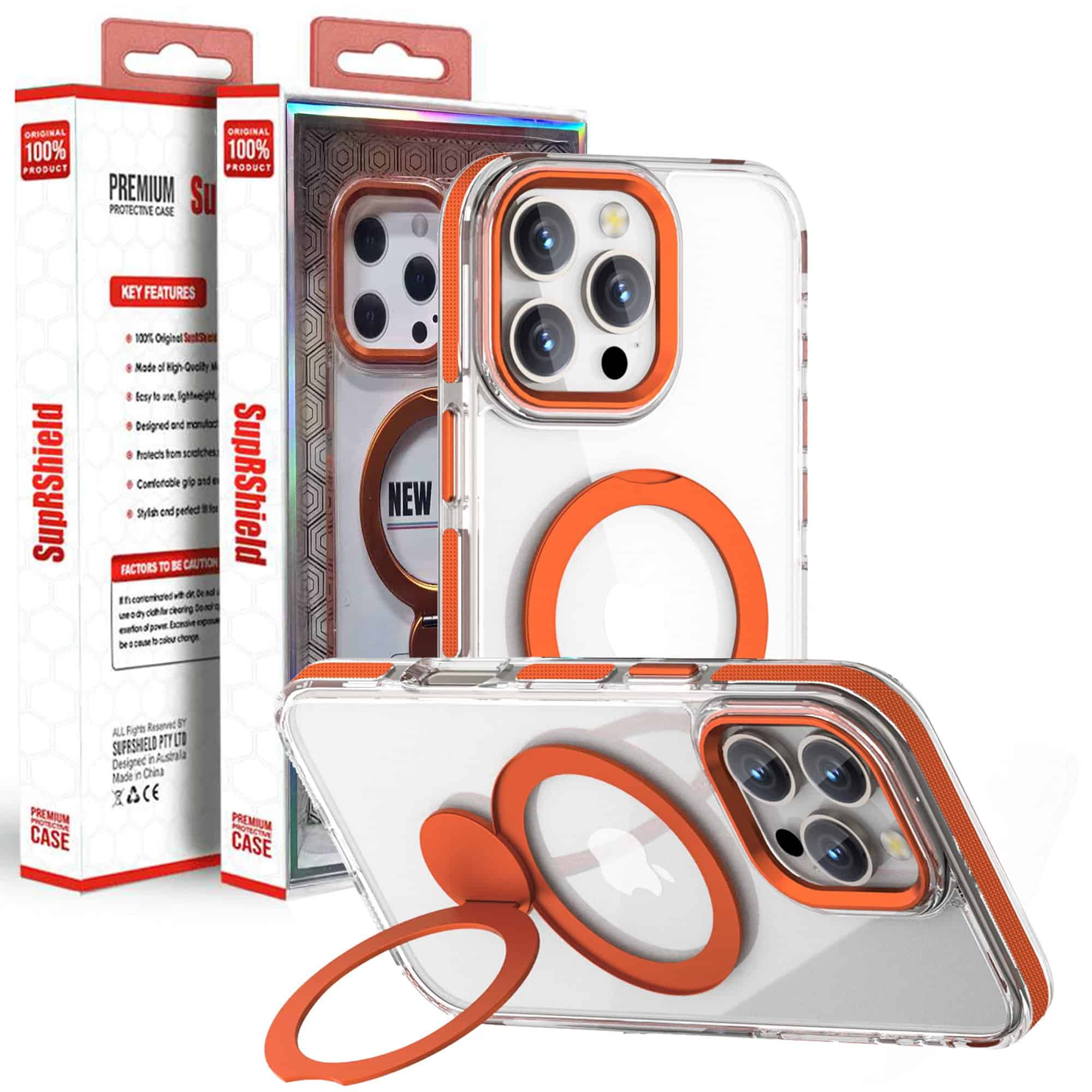 Orange For Apple iPhone MagSafe Magnetic Metal Stand Anti Scratch Camera Protective Case Cover