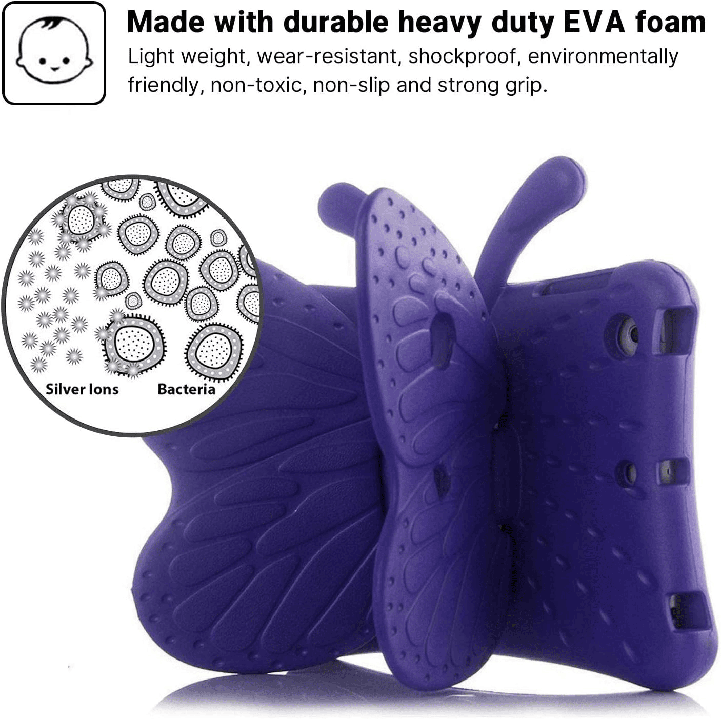 For Apple iPad Eva Butterfly Kids Friendly Stand Protective Shockproof Light Weight Heavy Duty Case Cover