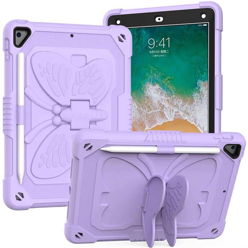 Butterfly Fancy Shockproof Heavy Duty Kickstand Case Cover With Pencil Holder For All Apple iPad Models