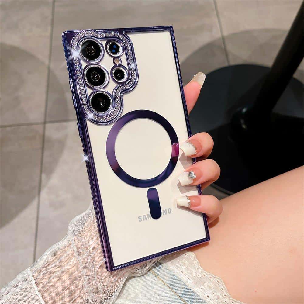 For Samsung Galaxy Case, MagSafe Magnetic Diamond Rhinestone Glitter Crystal Bling Camera Lens Protector Cover