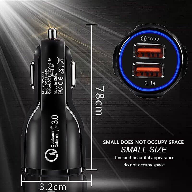 QC3.0 35W 2 USB Ports 6A Fast Charging Car Charger Quick Charge Mobile Phone Charger for iPhone Samsung Nokia Oppo Moto Google