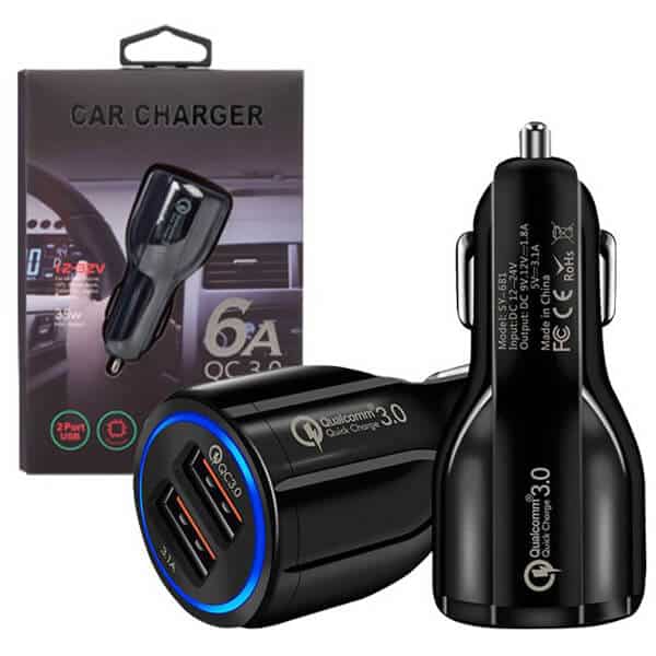 QC3.0 35W 2 USB Ports 6A Fast Charging Car Charger Quick Charge Mobile Phone Charger for iPhone Samsung Nokia Oppo Moto Google