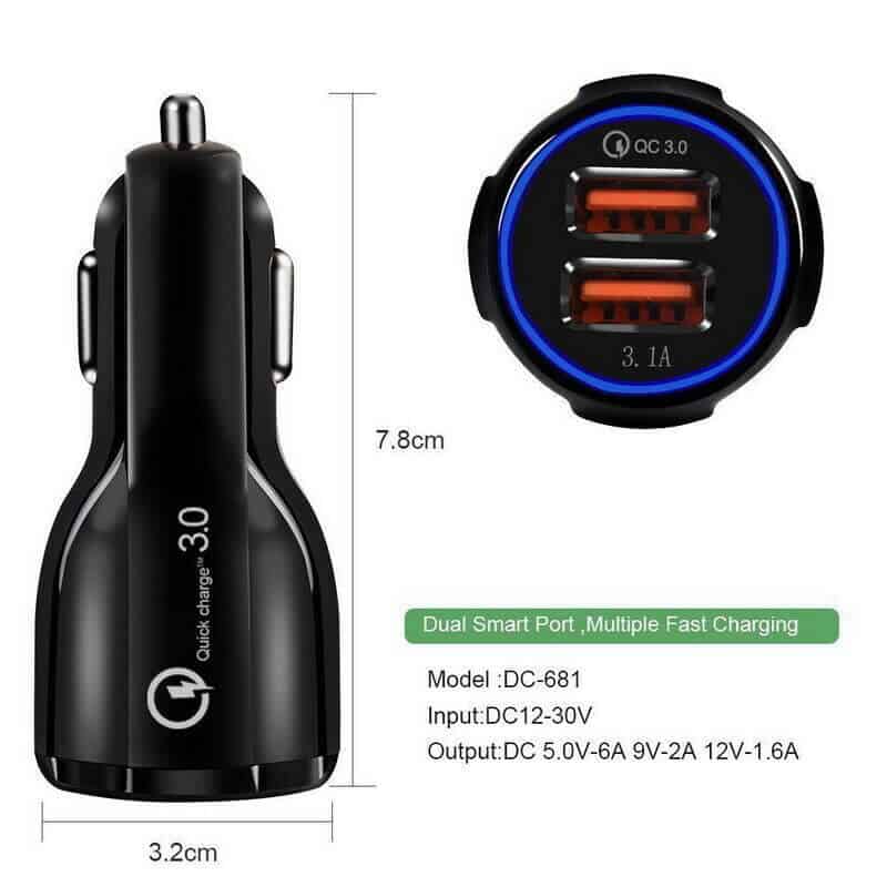 QC3.0 35W 2 USB Ports 6A Fast Charging Car Charger Quick Charge Mobile Phone Charger for iPhone Samsung Nokia Oppo Moto Google