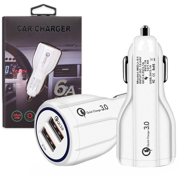 QC3.0 35W 2 USB Ports 6A Fast Charging Car Charger Quick Charge Mobile Phone Charger for iPhone Samsung Nokia Oppo Moto Google