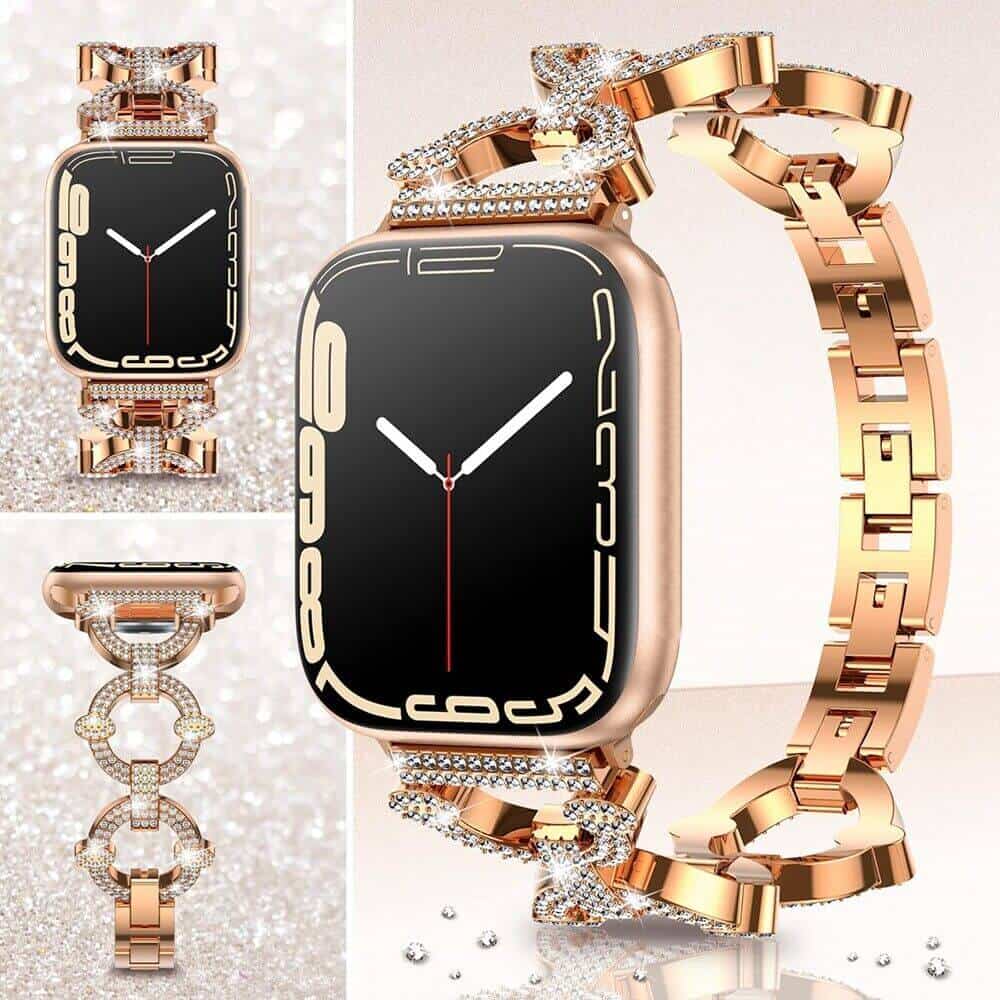 For Samsung Galaxy Watch 7 FE 6 5 4 3 Pro Active 2 Gear S2 Round Bling Rhinestones Stainless Steel Adjustable Strap