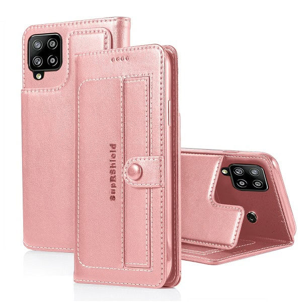 Samsung Galaxy A22 4G SupRShield Wallet Leather Card Holder Flip Protective Shockproof Magnetic Case Cover (Rose Gold Style 2)