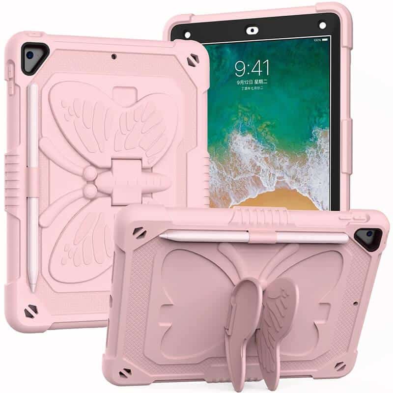 Butterfly Fancy Shockproof Heavy Duty Kickstand Case Cover With Pencil Holder For All Apple iPad Models