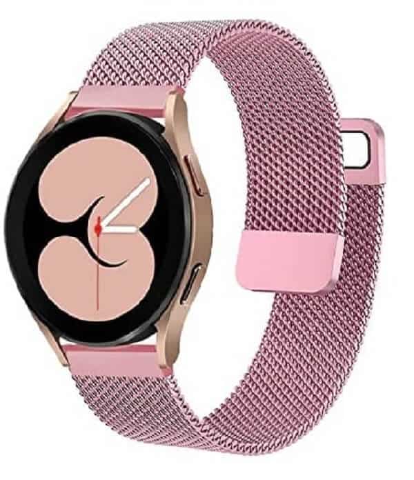 Samsung Galaxy Watch 4 40mm 44mm /Watch 4 Classic 42mm 46mm Replacement Wristband, Adjustable Stainless Steel Milanese Wrist Band Strap For Women Men Unisex (Rose Pink)