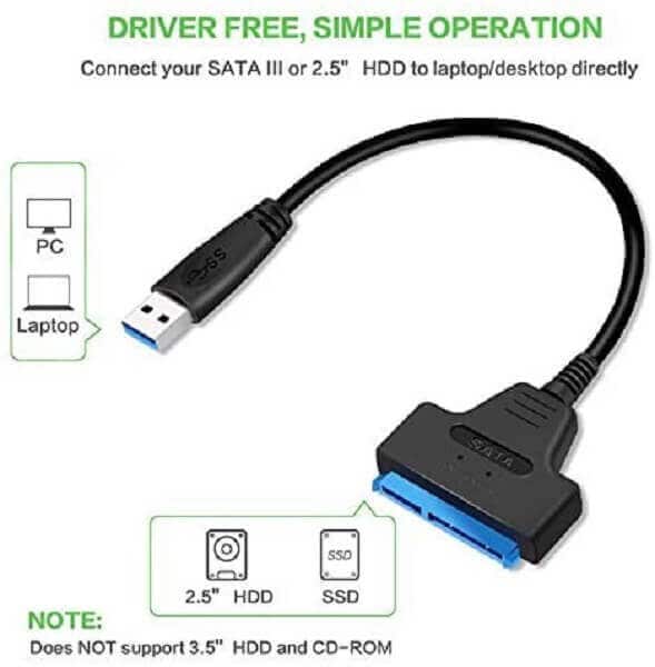 USB 3.0 to SATA 22 Pin External Converter Adapter Cable Lead for 2.5