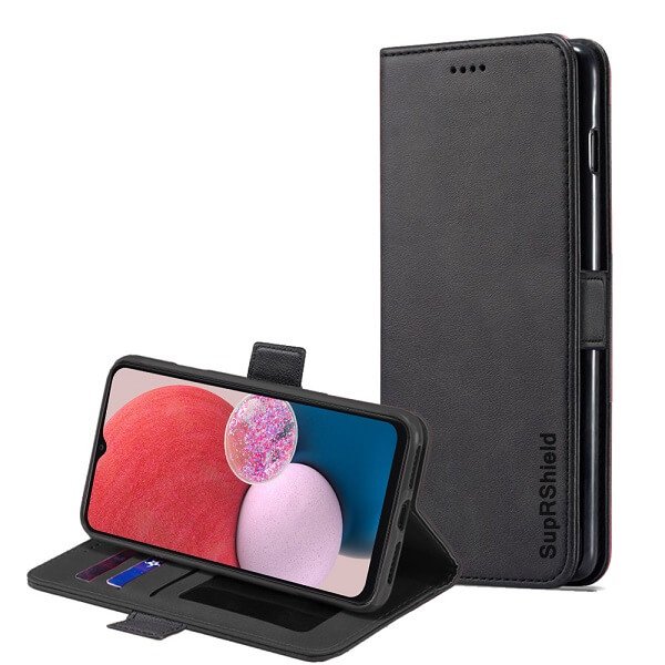 Samsung Galaxy A13 4G Wallet Case Flip Leather Card Slots Magnetic Stand Cover (Black)