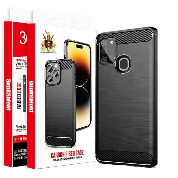 For Samsung Galaxy A Series Carbon Fiber Case Shockproof Heavy Duty Rugged Anti Knock Back Cover (Black)