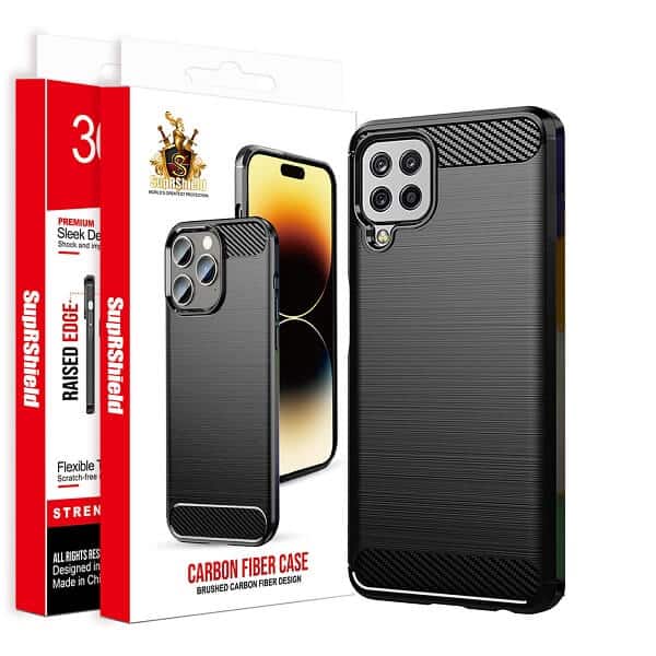 For Samsung Galaxy A Series Carbon Fiber Case Shockproof Heavy Duty Rugged Anti Knock Back Cover (Black)