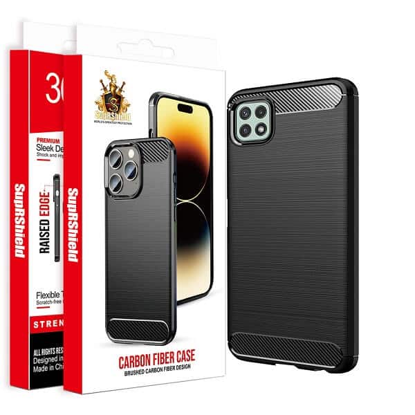 For Samsung Galaxy A Series Carbon Fiber Case Shockproof Heavy Duty Rugged Anti Knock Back Cover (Black)