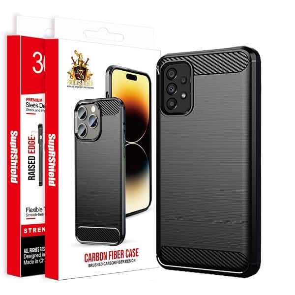 For Samsung Galaxy A Series Carbon Fiber Case Shockproof Heavy Duty Rugged Anti Knock Back Cover (Black)