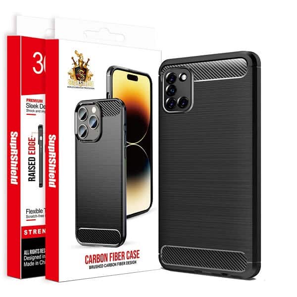 For Samsung Galaxy A Series Carbon Fiber Case Shockproof Heavy Duty Rugged Anti Knock Back Cover (Black)