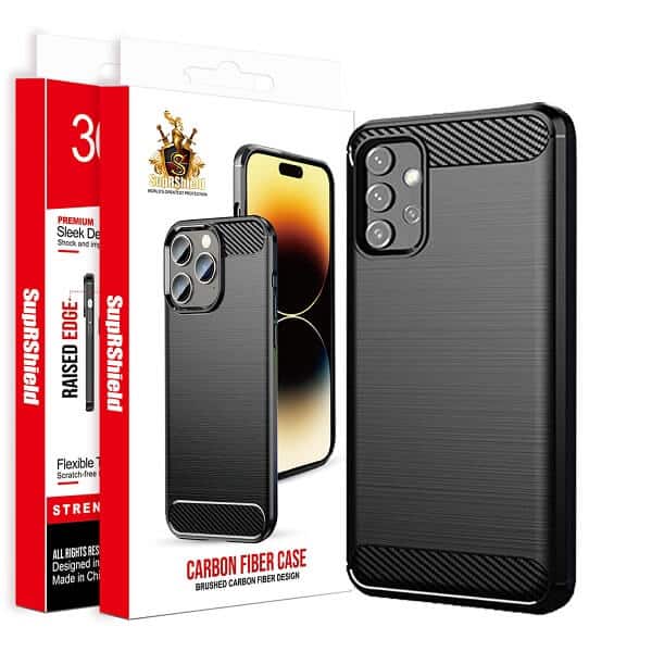 For Samsung Galaxy A Series Carbon Fiber Case Shockproof Heavy Duty Rugged Anti Knock Back Cover (Black)