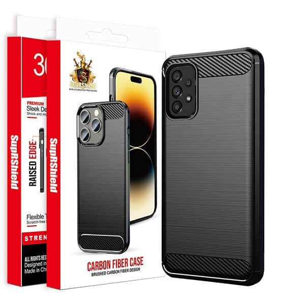 For Samsung Galaxy A Series Carbon Fiber Case Shockproof Heavy Duty Rugged Anti Knock Back Cover (Black)