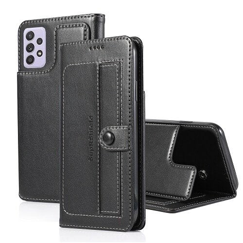 Samsung Galaxy A52 SupRShield Wallet Leather Card Holder Flip Protective Shockproof Magnetic Case Cover (Black Style 2)
