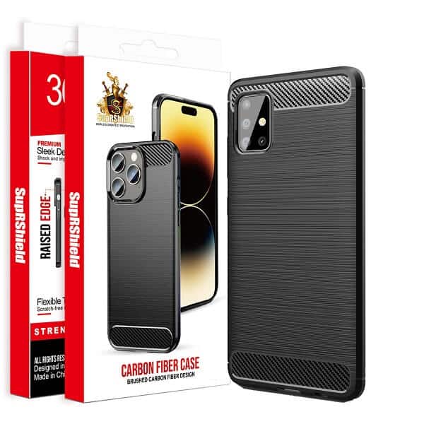 For Samsung Galaxy A Series Carbon Fiber Case Shockproof Heavy Duty Rugged Anti Knock Back Cover (Black)