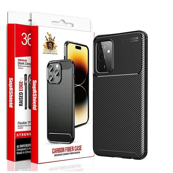 For Samsung Galaxy A Series Carbon Fiber Case Shockproof Heavy Duty Rugged Anti Knock Back Cover (Black)