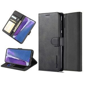 Samsung Galaxy Note 20 Wallet Flip Case Leather Card Slots Cover (Black)