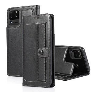 Samsung Galaxy S20 Ultra SupRShield Wallet Leather Card Holder Flip Protective Shockproof Magnetic Case Cover (Black Style 2)