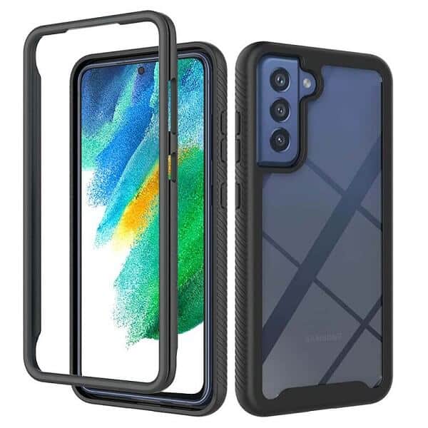 Samsung Galaxy S21 FE Military Grade Full Body Shockproof Clear Heavy Duty Case Bumper Drop Protection Tough Cover (Black)..