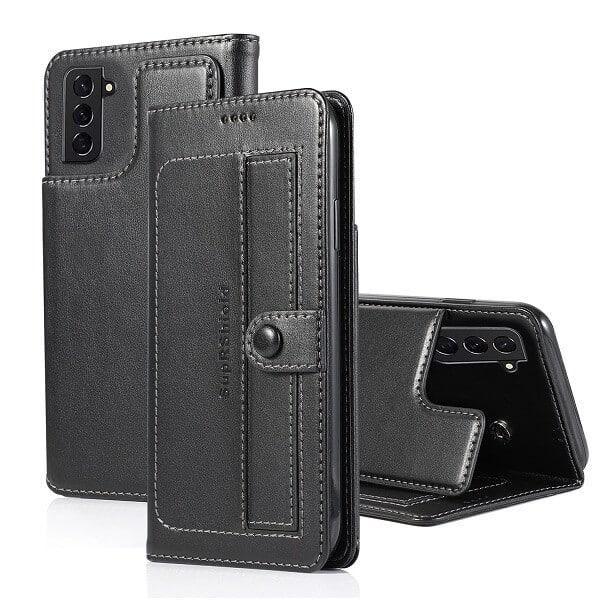 Samsung Galaxy S21 FE Wallet Case Flip Leather Card Slots Magnetic Stand Cover (Black)