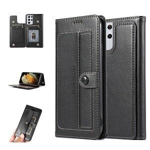 Samsung Galaxy S21 Ultra SupRShield Wallet Leather Card Holder Flip Protective Shockproof Magnetic Case Cover (Black Style 2)