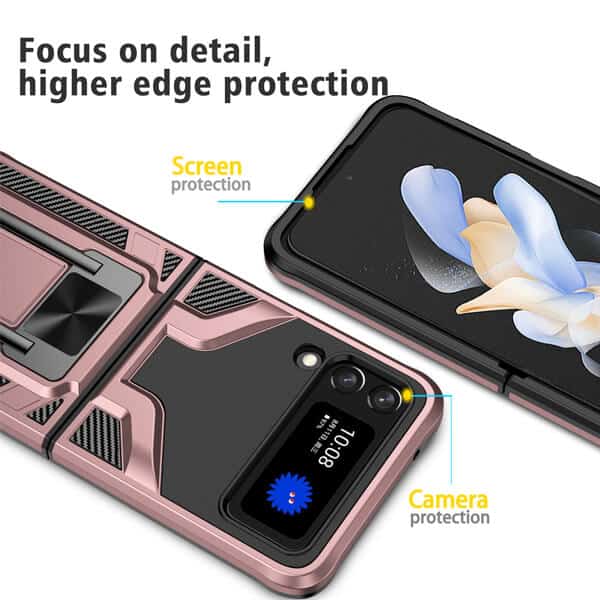 Samsung Galaxy Z Flip 4 5G Magnetic Ring Rugged Shockproof Case Heavy Duty Protective Back Cover (Black)