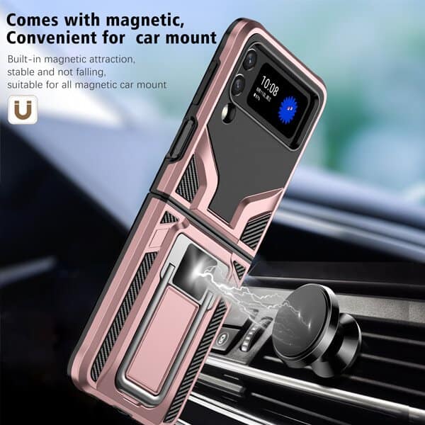 Samsung Galaxy Z Flip 4 5G Magnetic Ring Rugged Shockproof Case Heavy Duty Protective Back Cover (Black)