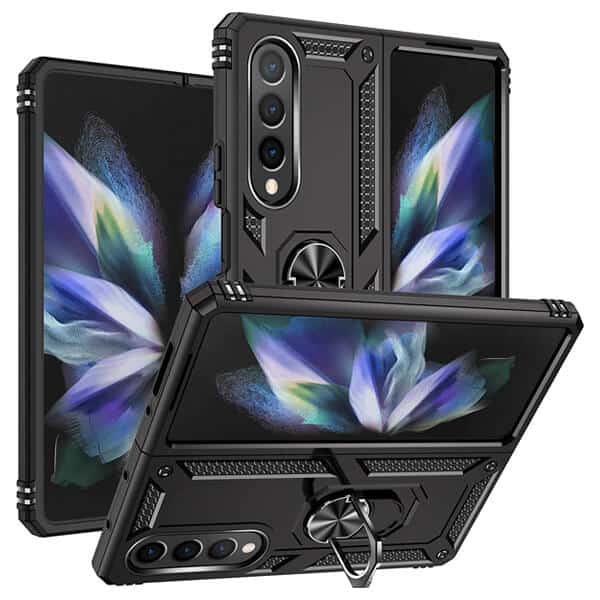 Samsung Galaxy Z Fold3 5G Magnetic Ring Rugged Shockproof Case Heavy Duty Protective Back Cover (Black)