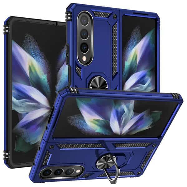 Samsung Galaxy Z Fold3 5G Magnetic Ring Rugged Shockproof Case Heavy Duty Protective Back Cover (Navy Blue)