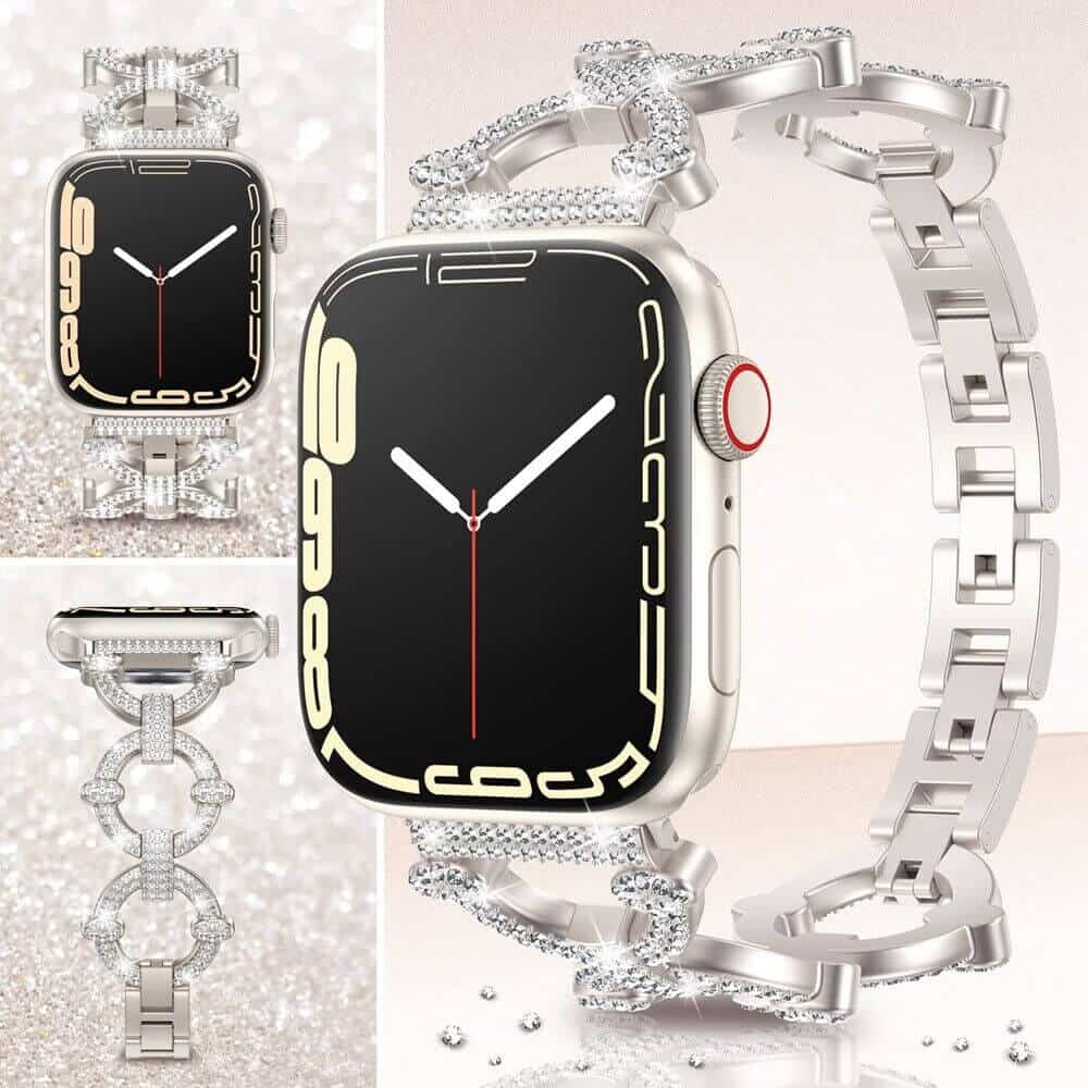 For Apple iWatch Round Bling Rhinestones 38/40/41/42/44/45/46/49mm Bracelet Strap Wristband