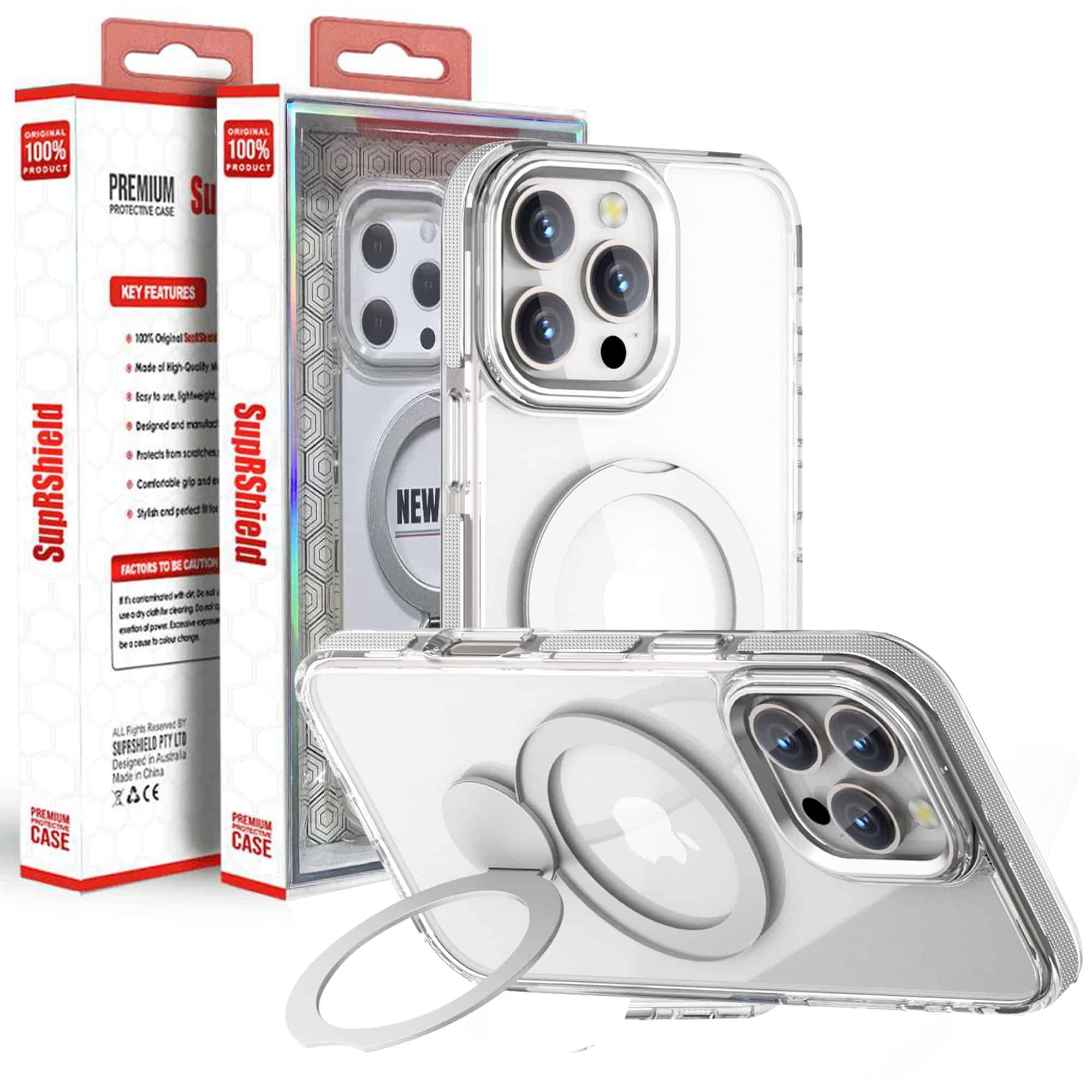 Silver For Apple iPhone MagSafe Magnetic Metal Stand Anti Scratch Camera Protective Case Cover