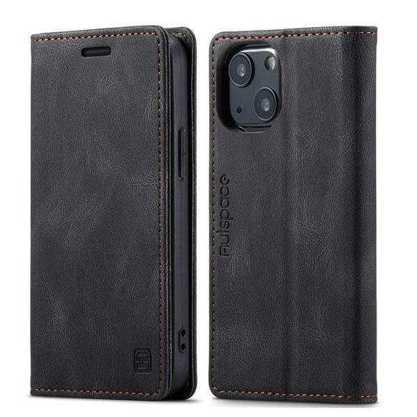 SupRShield For Apple iPhone 14 Case RFID Blocking Retro Flip Premium Leather Card Holder Wallet Cover - Black