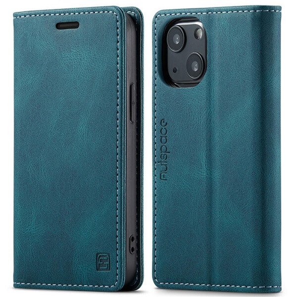 SupRShield For Apple iPhone 14 Plus Case RFID Blocking Retro Flip Premium Leather Card Holder Wallet Cover - Cyan Blue