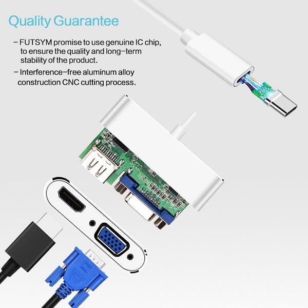 USB Type C 3.1 to 4K HDMI +VGA Port USB-C HUB Adapter Converter For MacBook iPad Pro, Dell XPS 13/15, Surface Go