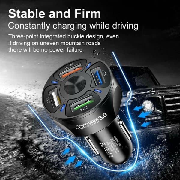 Universal 35W 7A QC3.0 4USB Ports Fast Charging Car Charger With LED Light 12-24V Cigarette Lighter Adapter